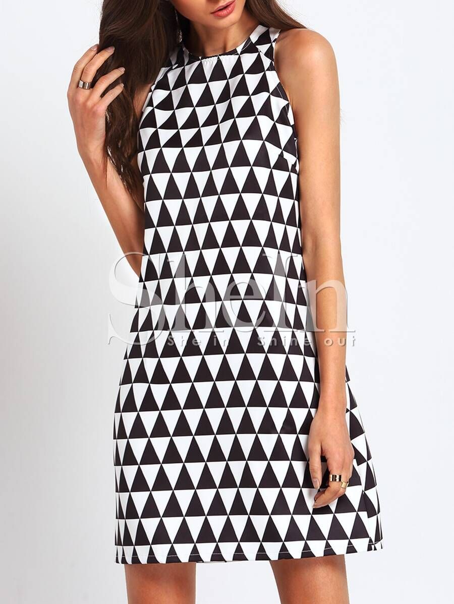 Black White Sleeveless Triangle Dress | SHEIN