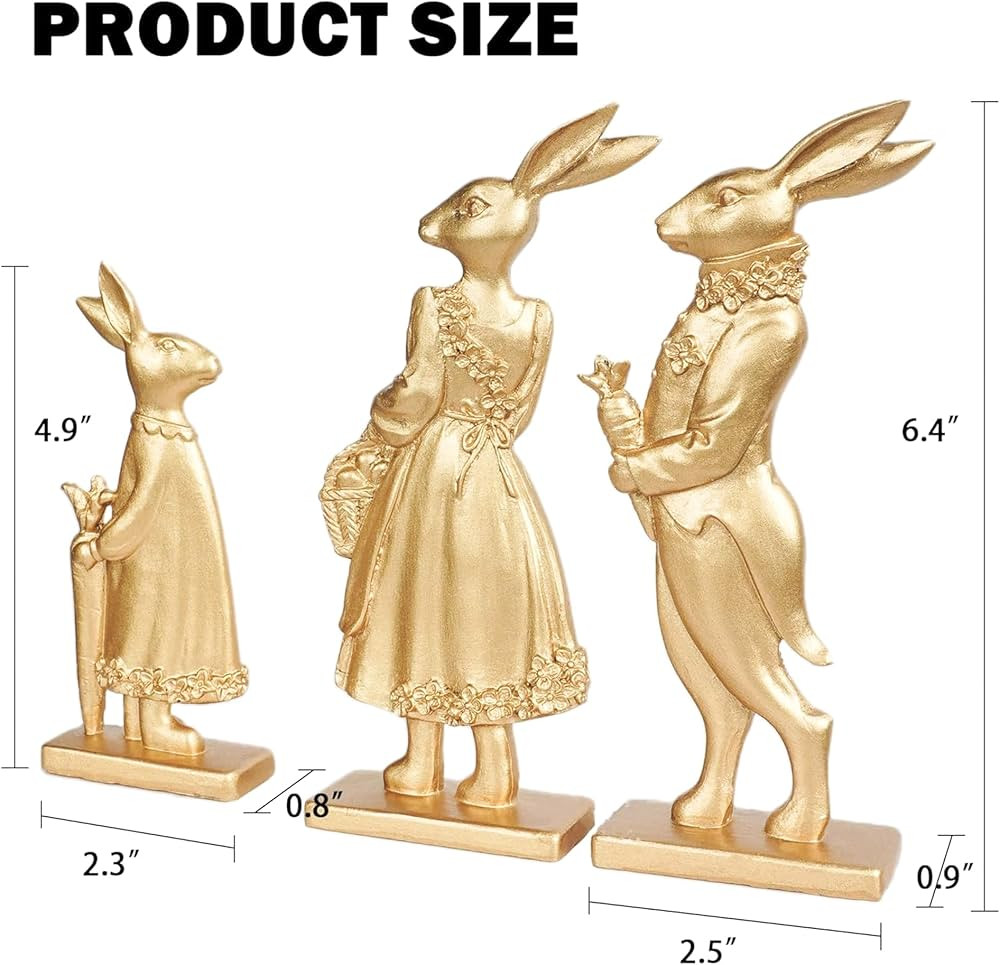 NEROSUN Resin Gold Bunny Family Decor Rabbit Figurines, Easter Bunny Figurine Set of 3, Rabbit St... | Amazon (US)