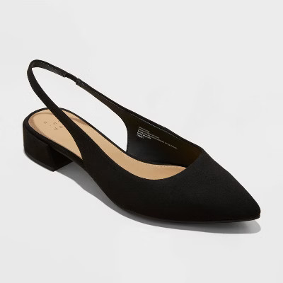 Women's Elle Slingback Pointed Toe Heels - A New Day™ Black 8.5: Cushioned Insole, Block Heel | Target
