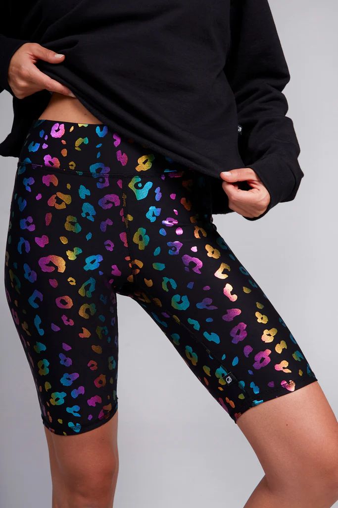 Rainbow Cheetah Foil Bike Shorts | Terez