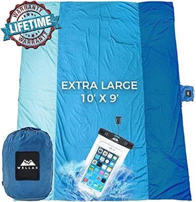WELLAX Sandfree Beach Blanket - Huge Ground Cover 9' x 10' for 7 Adults - Best Sand Proof Picnic ... | Amazon (US)