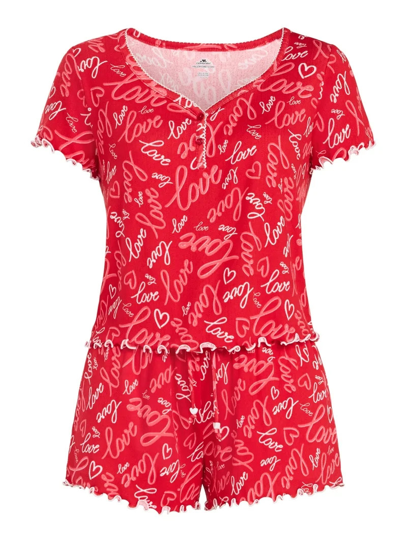 Valentine's Day Women's Knit Henley Top and Shorts Pajama Set from Way to Celebrate, 2-Piece, Siz... | Walmart (US)