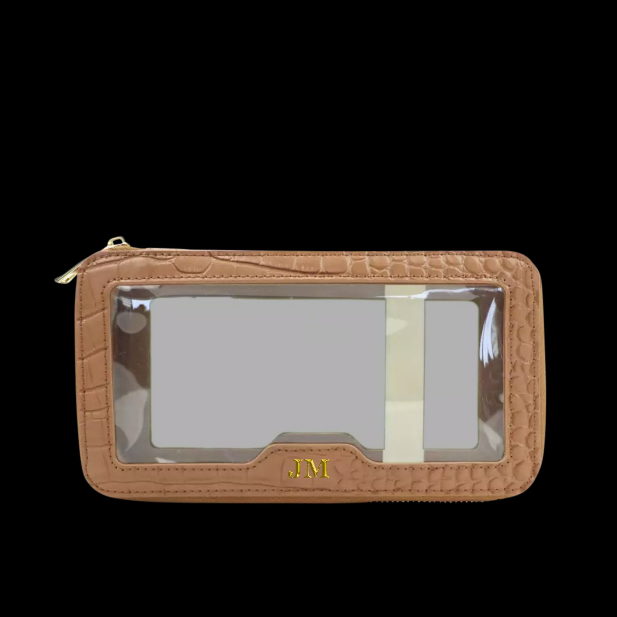Lily & Bean Transparent Rectangular Makeup Bag Tan Crocodile Effect | Lily and Bean