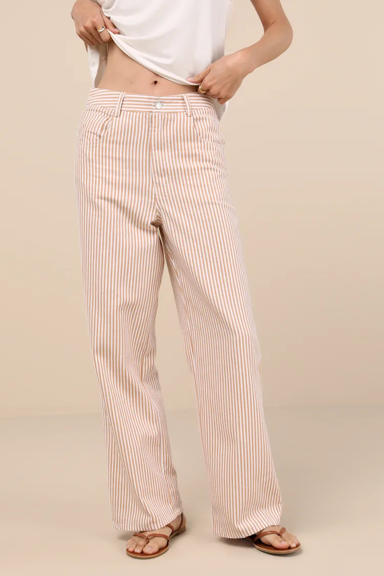 Lorissa Orange and White Striped Twill Pants | Lulus