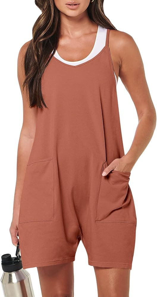 ANRABESS Women's Summer Casual Sleeveless Rompers Loose Spaghetti Strap Shorts Jumpsuit with Pock... | Amazon (US)