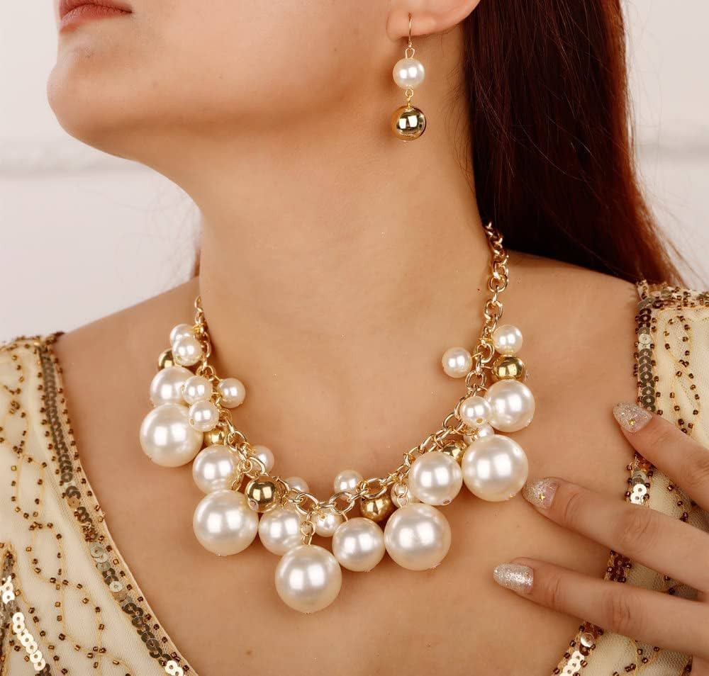 Sither Large Pearls Necklace for Women 1920s Vintage Chunky Pearls Choker Necklace Gold for Hallo... | Amazon (US)