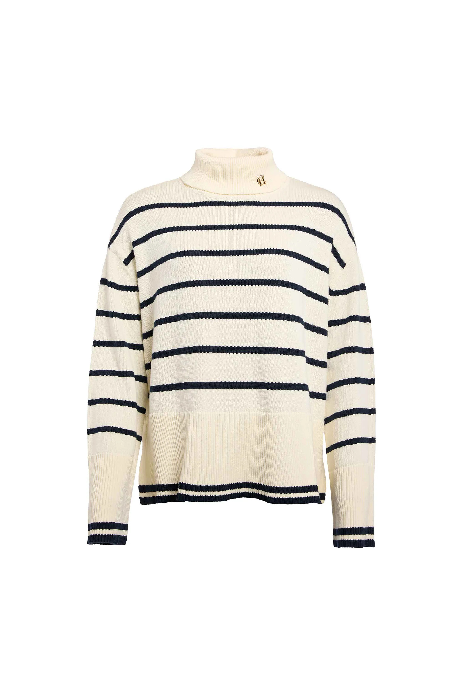 Antonia Roll Neck Knit (Natural Stripe) | Holland Cooper