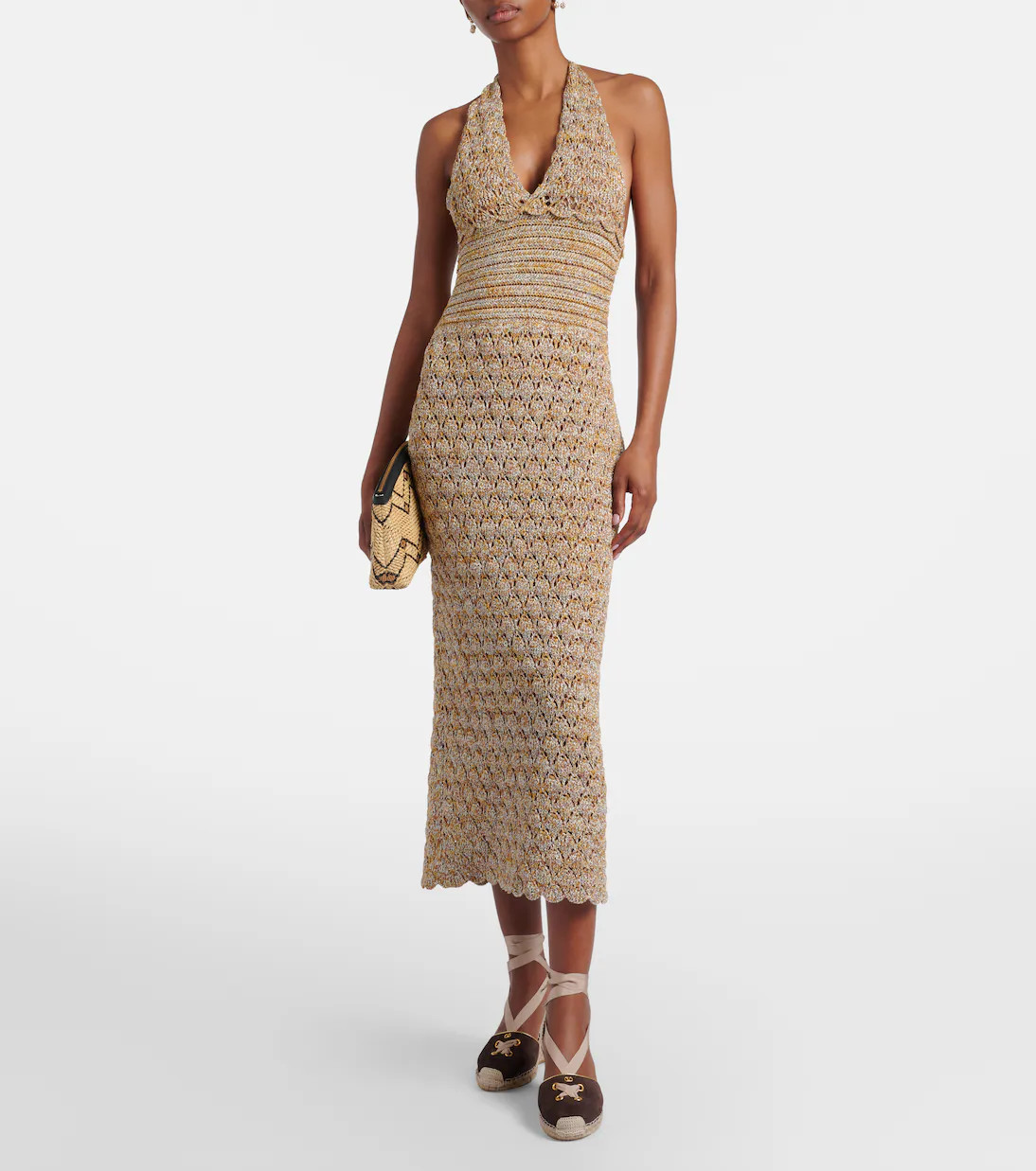 Open-knit linen-blend lam\u00e9 midi dress | Mytheresa (US/CA)