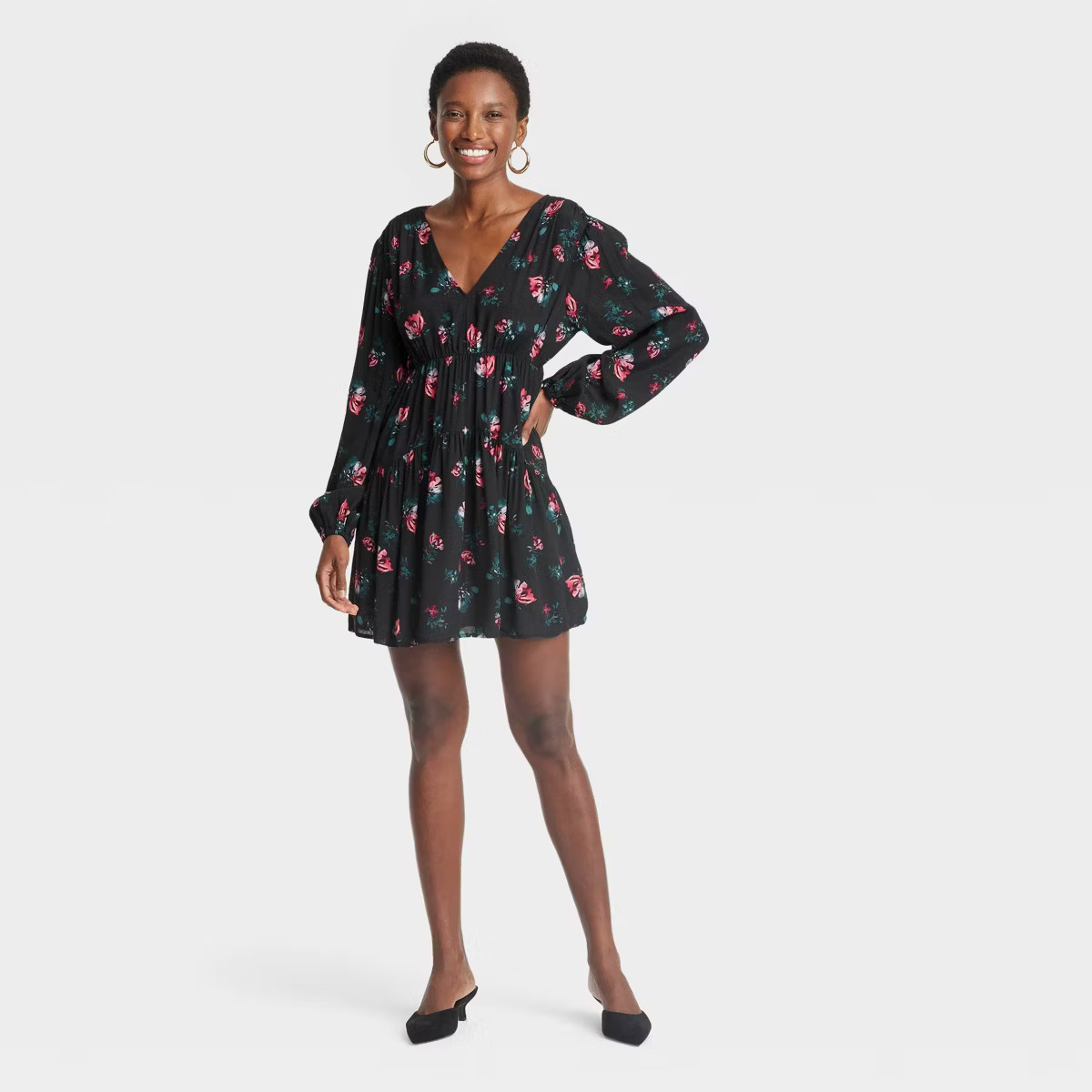 Women's Balloon Long Sleeve Dropped Waist Mini A-Line Dress - A New Day™ | Target