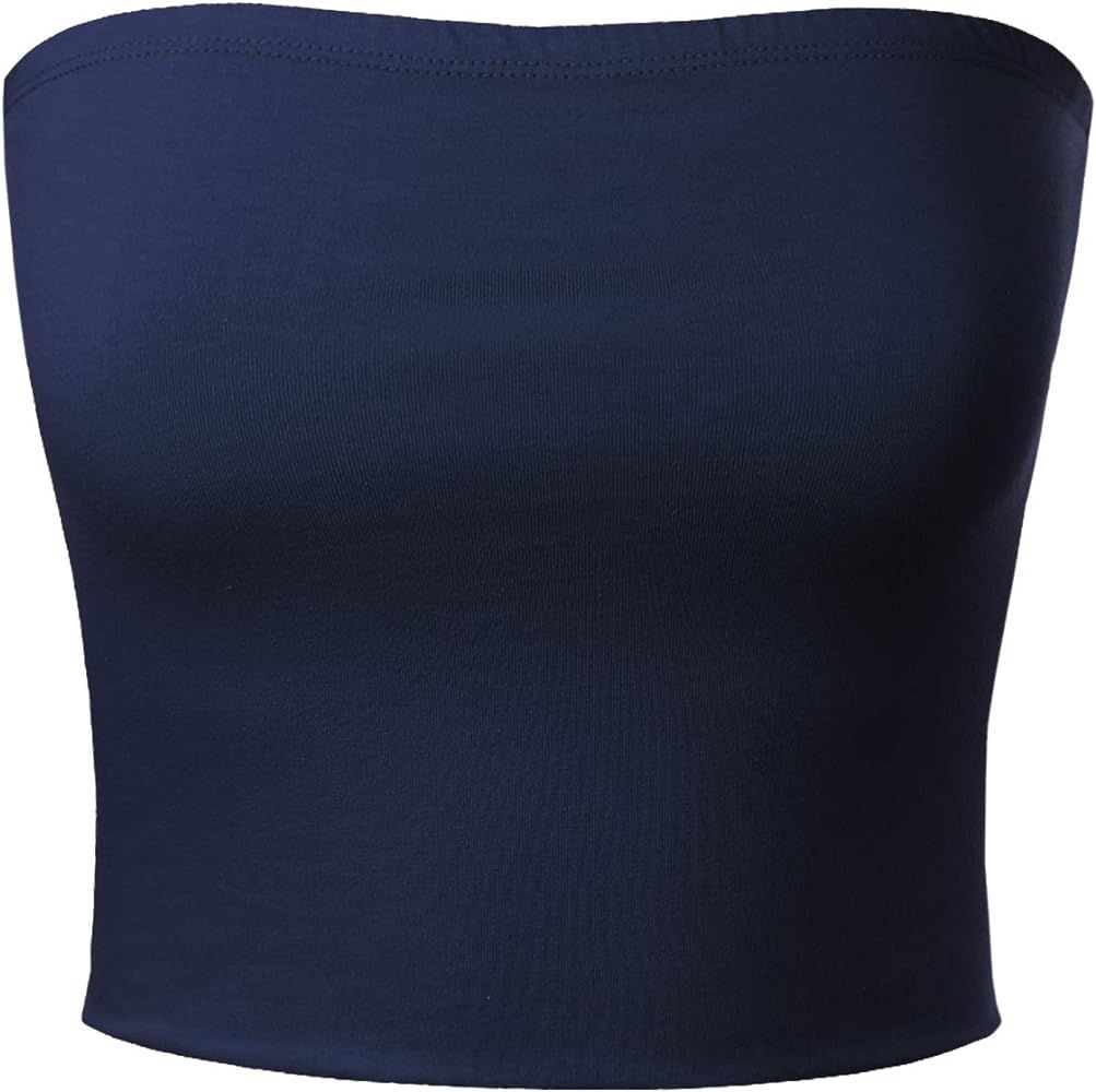 MixMatchy Women's Double Layered Basic Casual Strapless Backless Bandeau Bra Tube Top | Amazon (US)