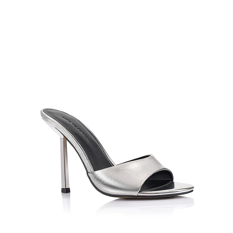 Whitney Heeled Sandal Silver Metallic Leather | Lana Wilkinson