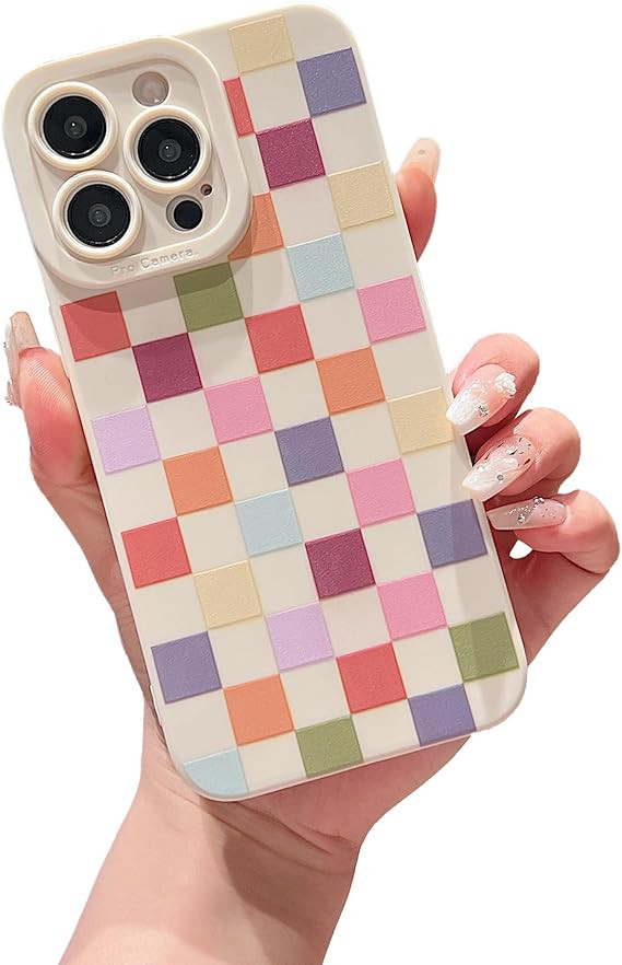 Compatible with iPhone 15 Pro Max Case Cute Checkered Pattern Design for Girls Women, Soft Silico... | Amazon (US)