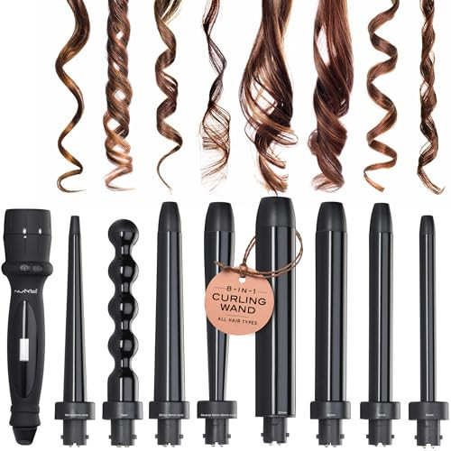 NuMe Octowand 8-in-1 Curling Wand Set, Interchangeable Tourmaline Ceramic Barrels 13mm - 32mm, Heat-Resistant Glove and Travel Case, LCD Digital Display | Amazon (US)