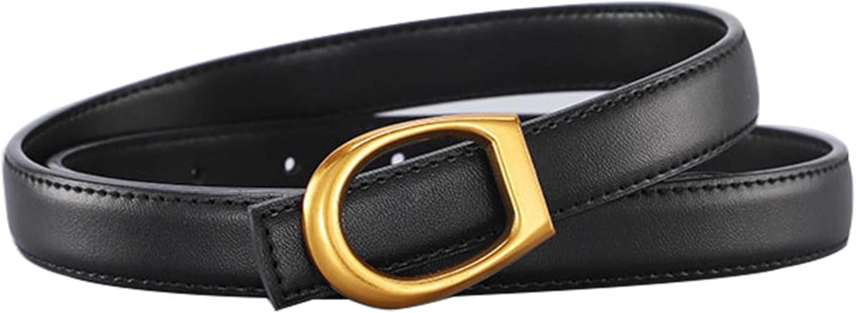Classics Black Leather Belt for Women Thin Waist Belt with Gold Buckle for Dress Pants 2.0 CM (0.... | Amazon (US)