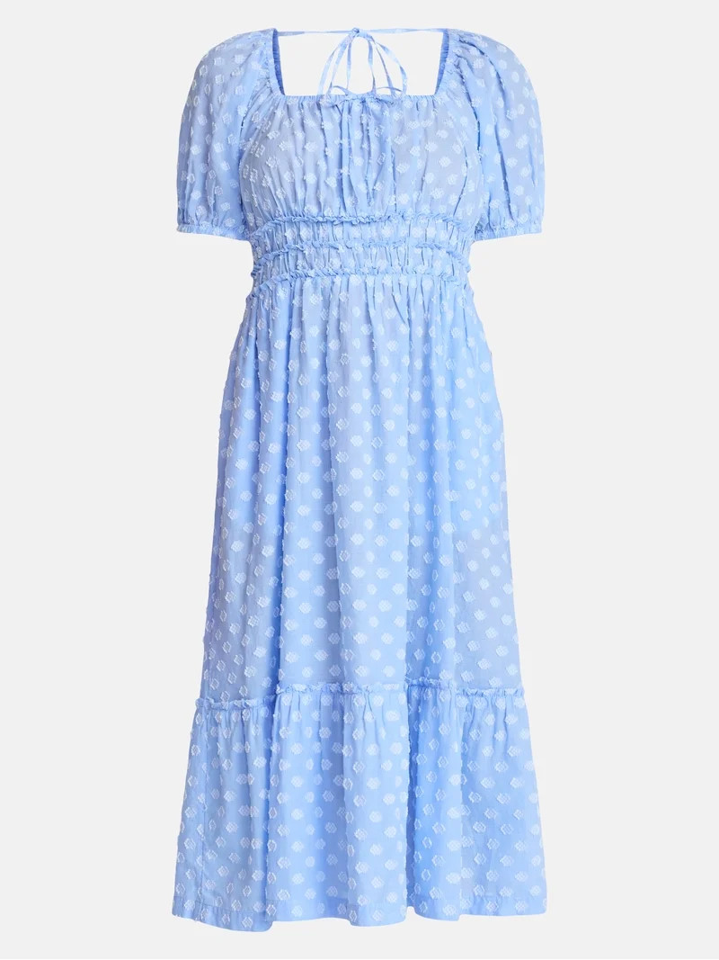 Time and Tru Women's Puff Sleeve Square Neck Midi Dress, Sizes XS-XXXL - Walmart.com | Walmart (US)