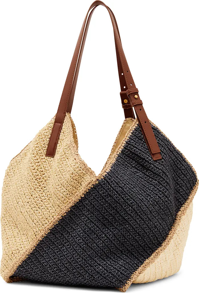 Farrah Raffia Effect Colorblock Tote | Nordstrom