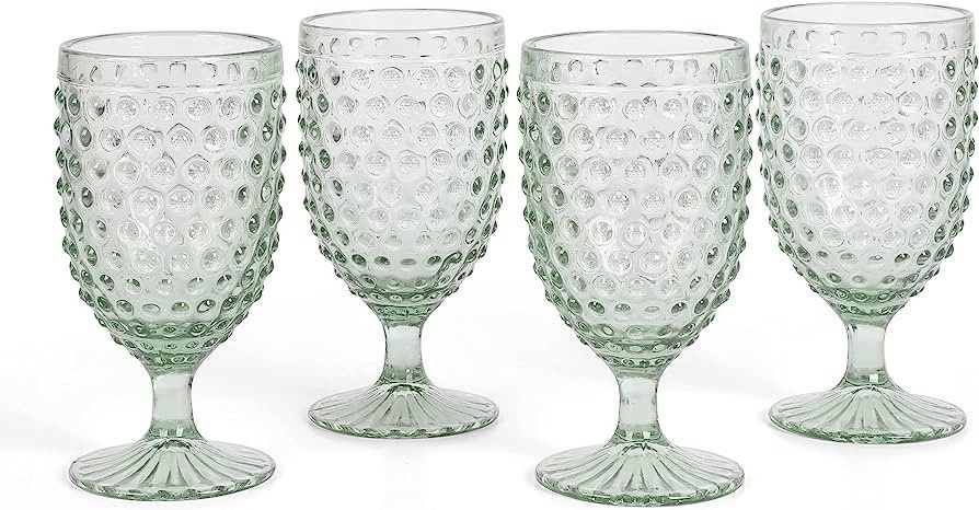 MARTHA STEWART Chauncey 4-Pack 14.2 oz Hobnail Handmade Glass Goblet - Green | Amazon (US)