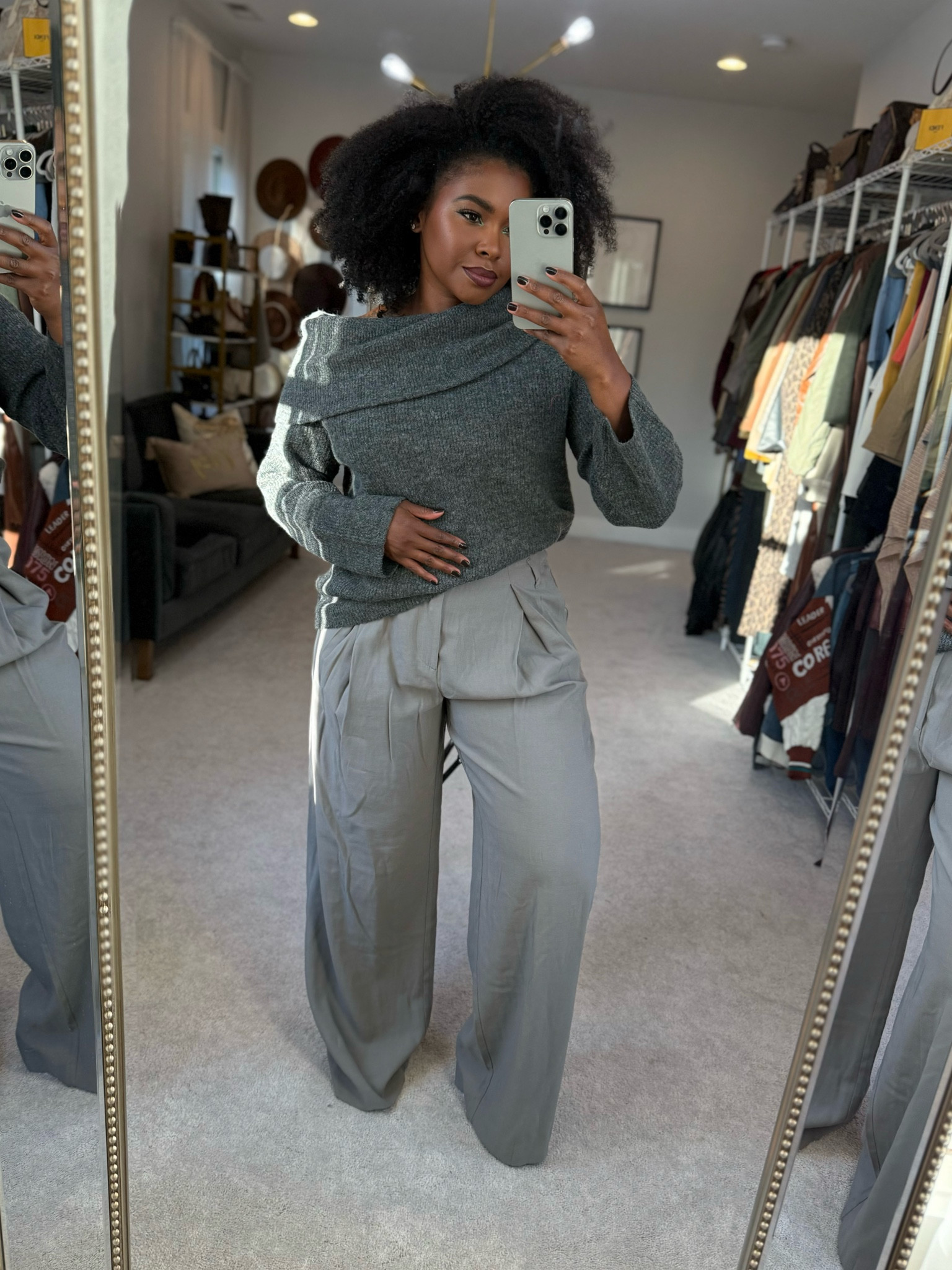 Grey monochrome 
Top: Large
Trousers: 8


#LTKStyleTip #LTKFindsUnder100 #LTKMidsize
