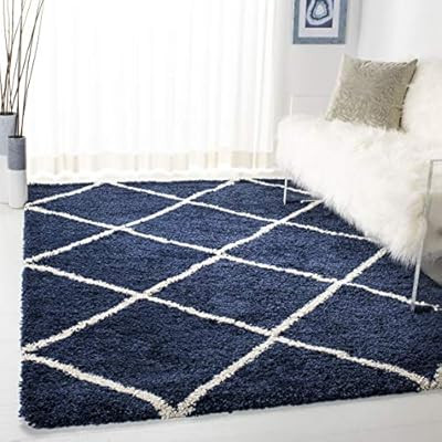 Safavieh Hudson Shag Collection SGH281C Navy and Ivory Moroccan Diamond Trellis Area Rug (9' x 12... | Amazon (US)