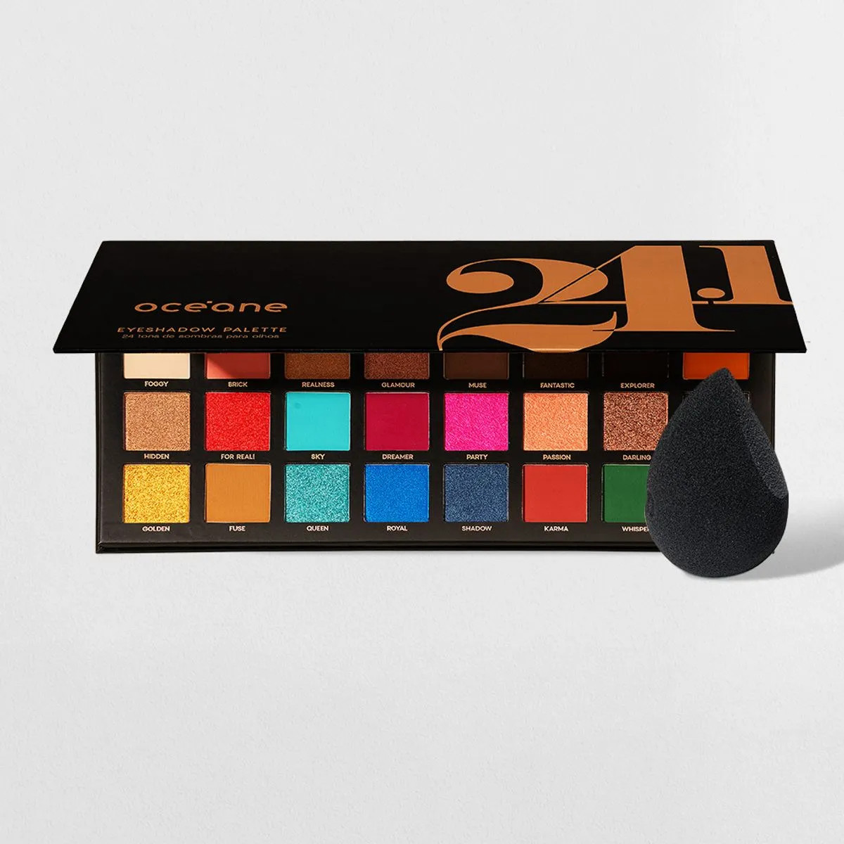 Kit Paleta de Sombras 24.1 Cores + Esponja de Maquiagem Flat Drop Edition (2 Produtos) | Oceane (BR)