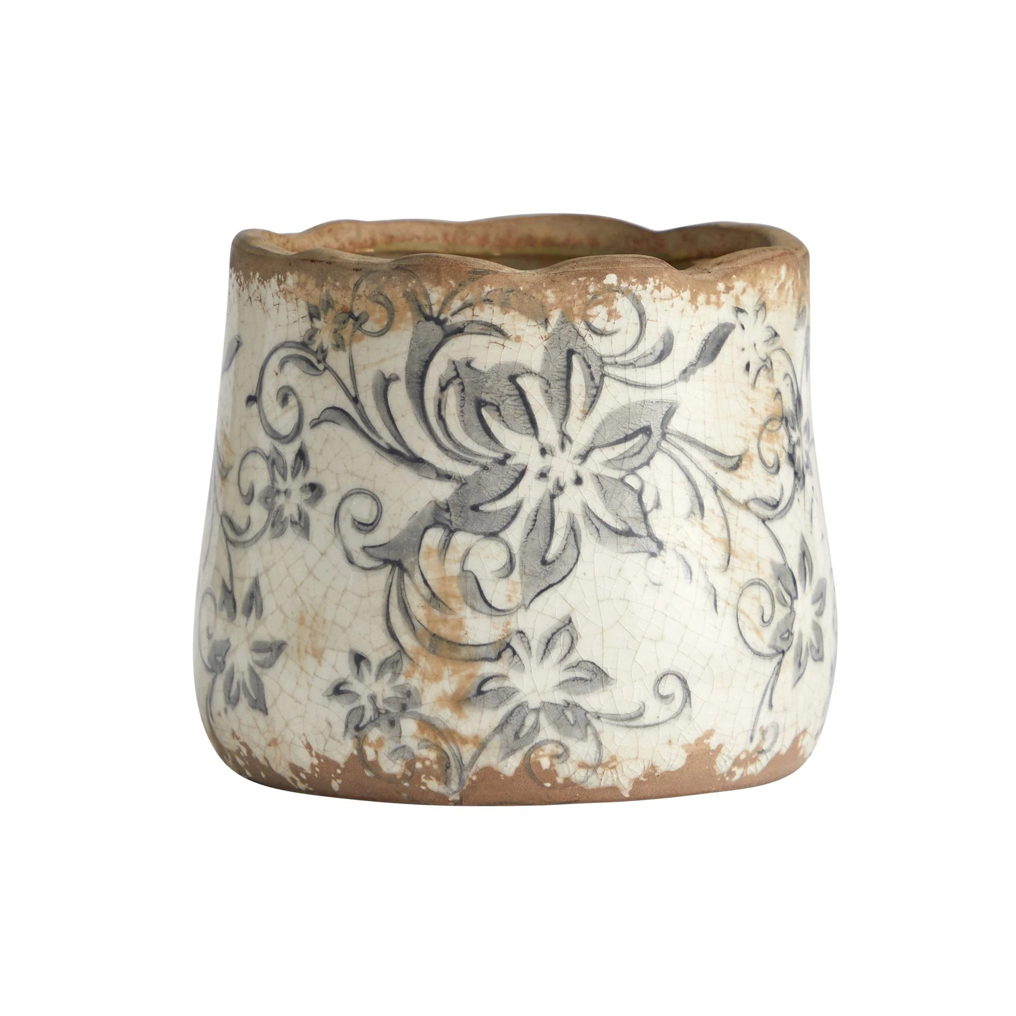 4.5\u201d Tuscan Ceramic Gray Scroll Planter | Nearly Natural | Nearly Natural