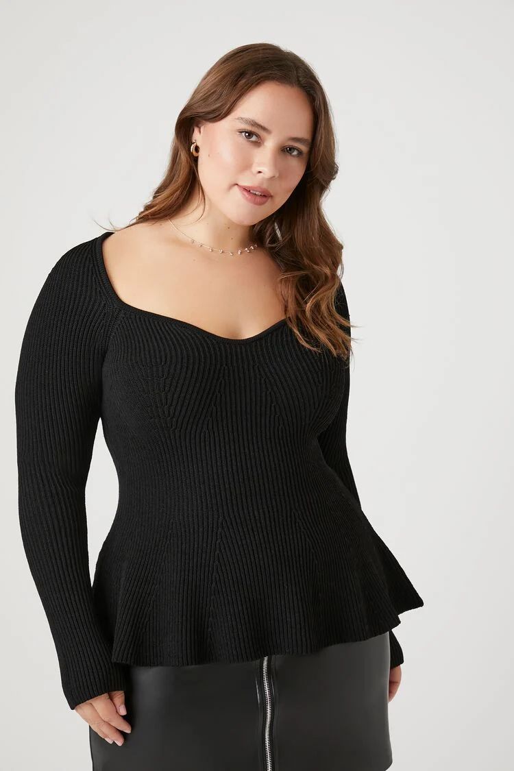 Plus Size Sweater-Knit Peplum Top | Forever 21 | Forever 21 (US)