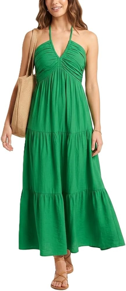 Women's Casual Halter Tiered Vacation Maxi Dress with Pockets | Amazon (US)