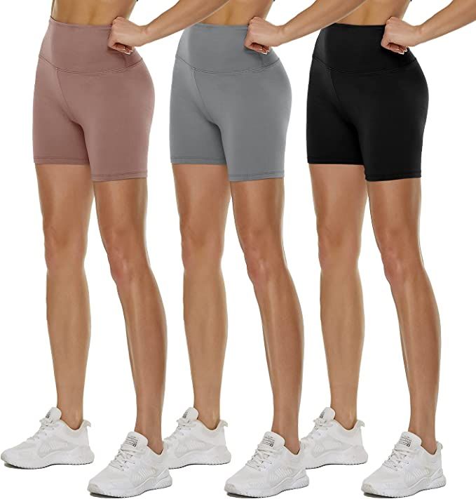 Amazon.com: QGGQDD 3 Pack High Waisted Biker Shorts for Women – 5" Buttery Soft Black Workout Y... | Amazon (US)