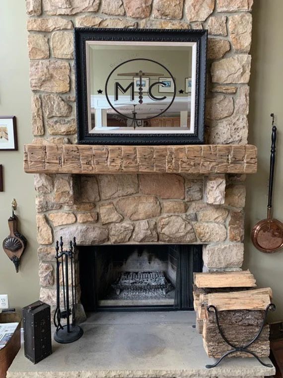 Reclaimed Fireplace Mantel | Authentic Hand Hewn Barn Wood Beam | SOLID WOOD | Hardware Included | Etsy (US)