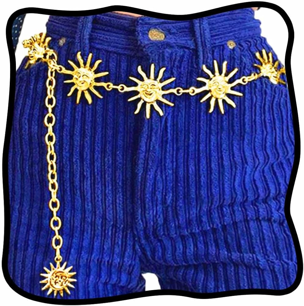 Urieo Boho Sun Chain Belt Gold Belly Chains Adjustable Metal Bikini Party Dress Waist Chain Body ... | Amazon (US)