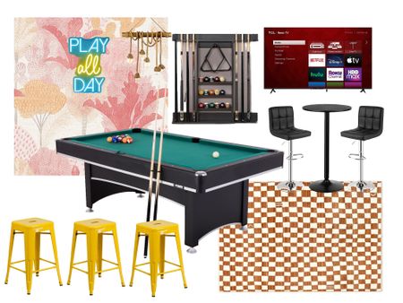 Game room with a touch of cute. This colorful game room design features a fun accent wall, pool table, all the necessities, and plenty of room to sit while you wait for your turn🎱

#LTKparties #LTKstyletip #LTKhome