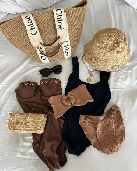 Resort wear - brown and black swimsuits 🤎

Resort wear; vacation outfit; beach outfit; travel outfit; spring break outfit; Chloe tote; designer beach bag; beach bag; bucket hat; revolve; hunza g; Zimmerman; one piece swimsuit; brown bikini; black one piece swimsuit; Christine Andrew 

#LTKtravel #LTKswim #LTKSeasonal