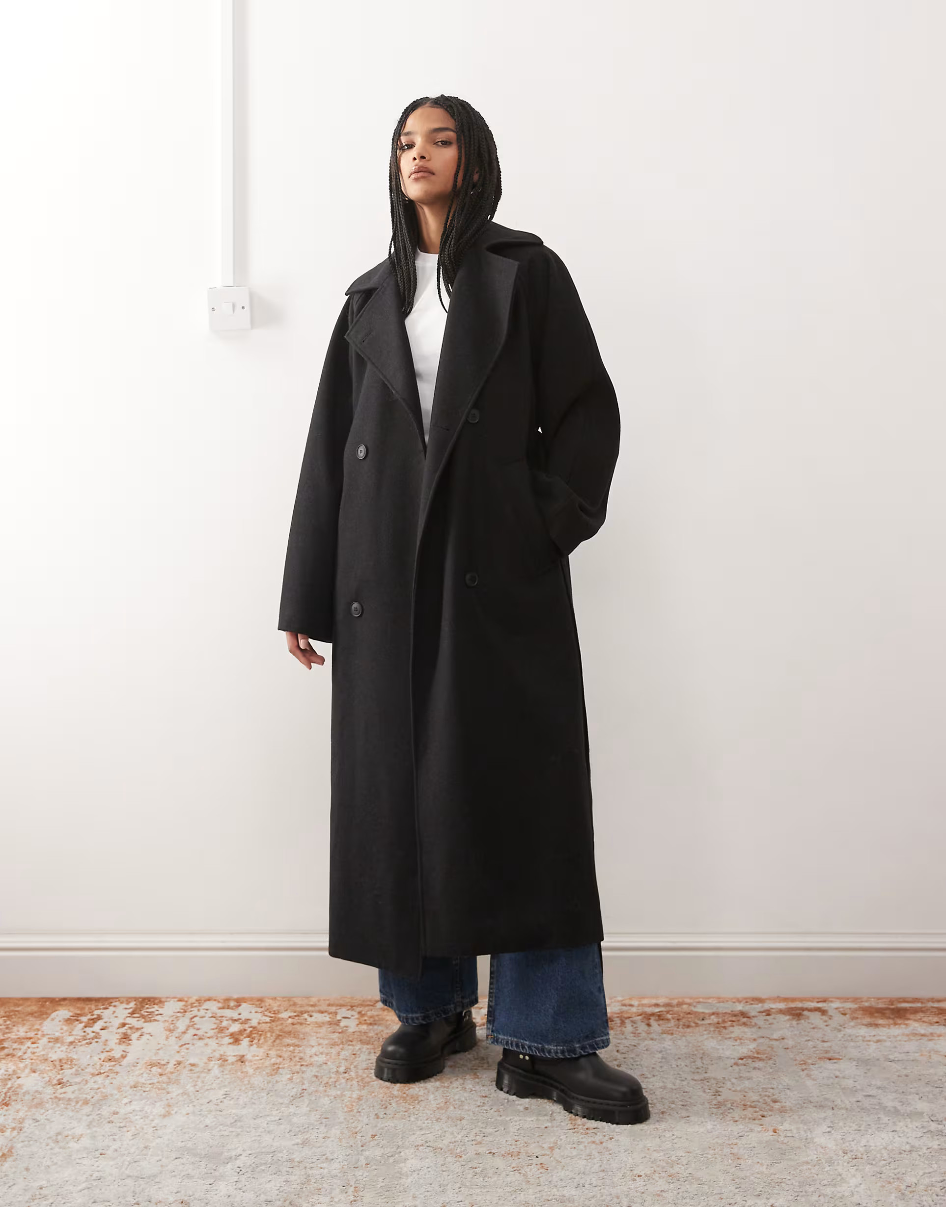 Weekday Kia wool blend oversized coat with tie waist detail in black | ASOS (Global)