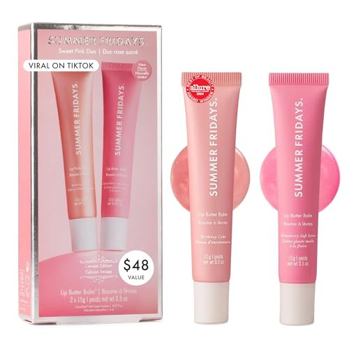 Summer Fridays Lip Butter Balm Sweet Pink Duo - Conditioning Tinted Lip Balm + Overnight Mask for Instant Shine + Color - With Hydrating Shea Butter - Strawberry Soft Serve + Birthday Cake (2 Count) | Amazon (US)