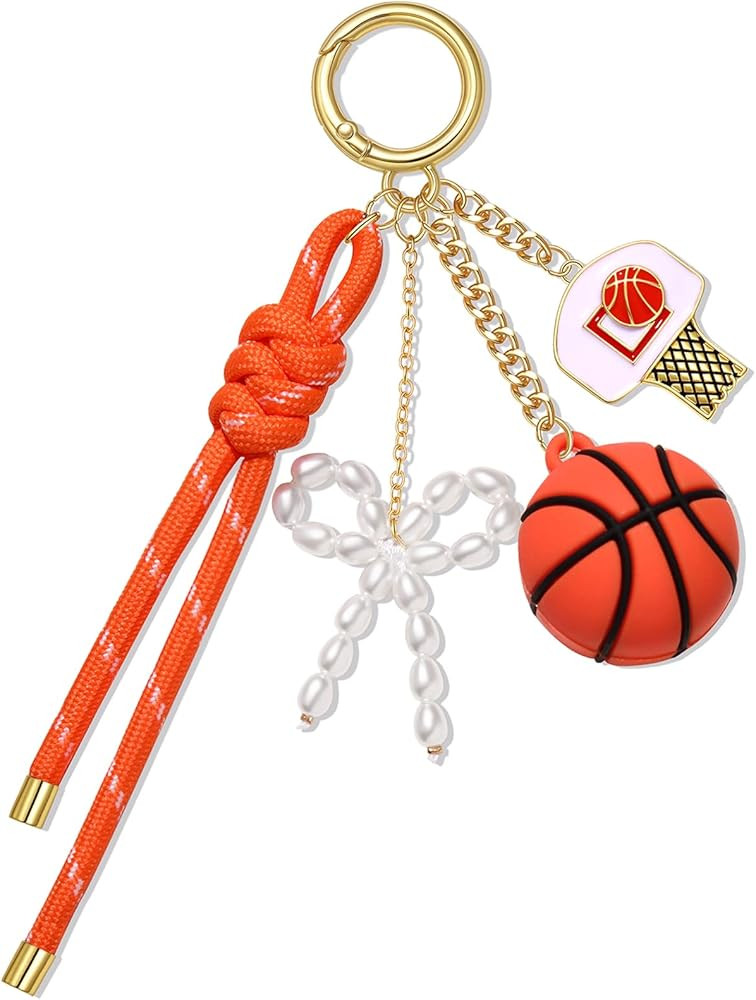 PHALIN Football Baseball Basketball Golf Bag Charms Keychain for Women Men Nylon Rope Pearl Bow P... | Amazon (US)
