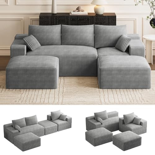 ONEMMLION 108" Oversized Cloud Boneless Couch Modular Sofas, Light Grey | Amazon (US)