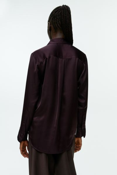 Satin Shirt - Dark Burgundy - Ladies | H&M GB | H&M (UK, MY, IN, SG, PH, TW, HK)