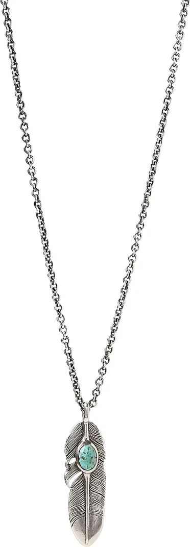 John Varvatos Sterling Silver & Turquoise Feather Pendant Necklace | Nordstrom | Nordstrom