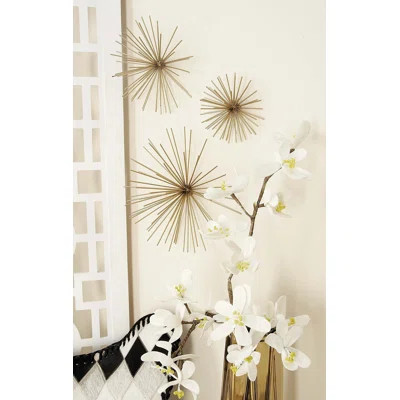 Metal Starburst 3D Long Spike Wall Decor, Set Of 3 6", 9", 11"W, Gold | Wayfair North America