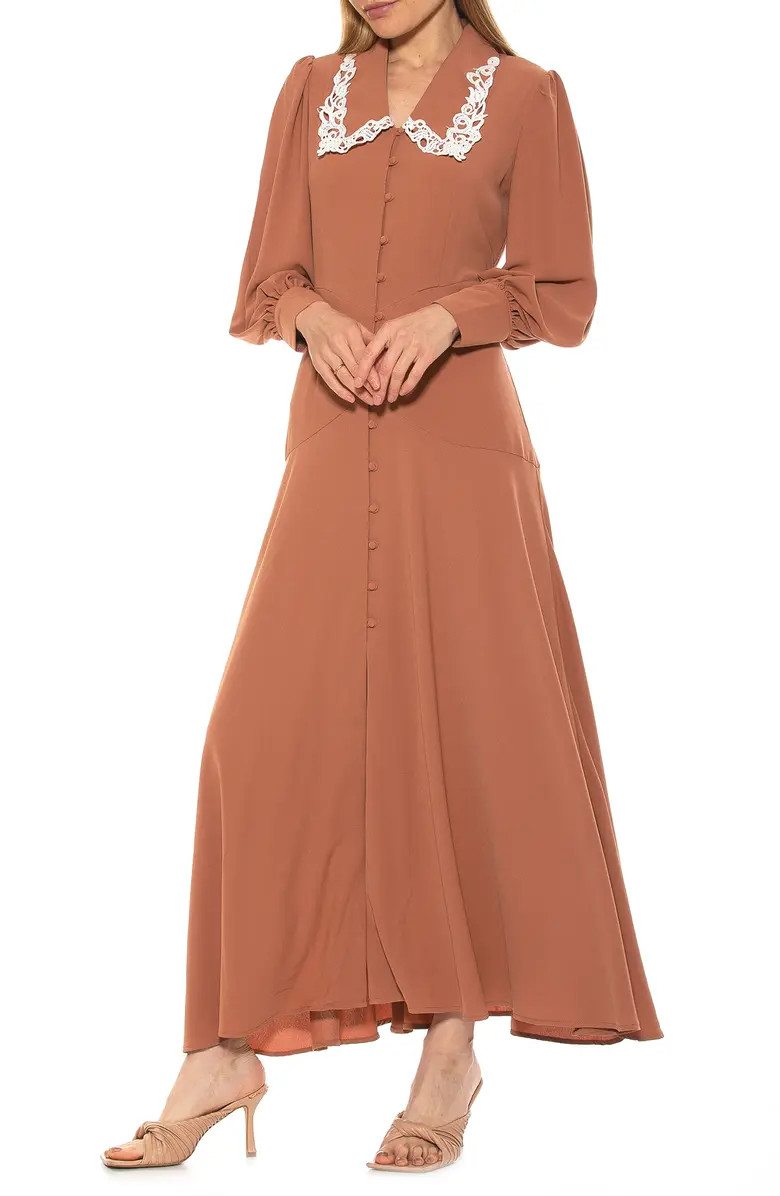 Alexia Admor Lace Trim Collar Long Blouson Sleeve Maxi Dress | Nordstromrack | Nordstrom Rack