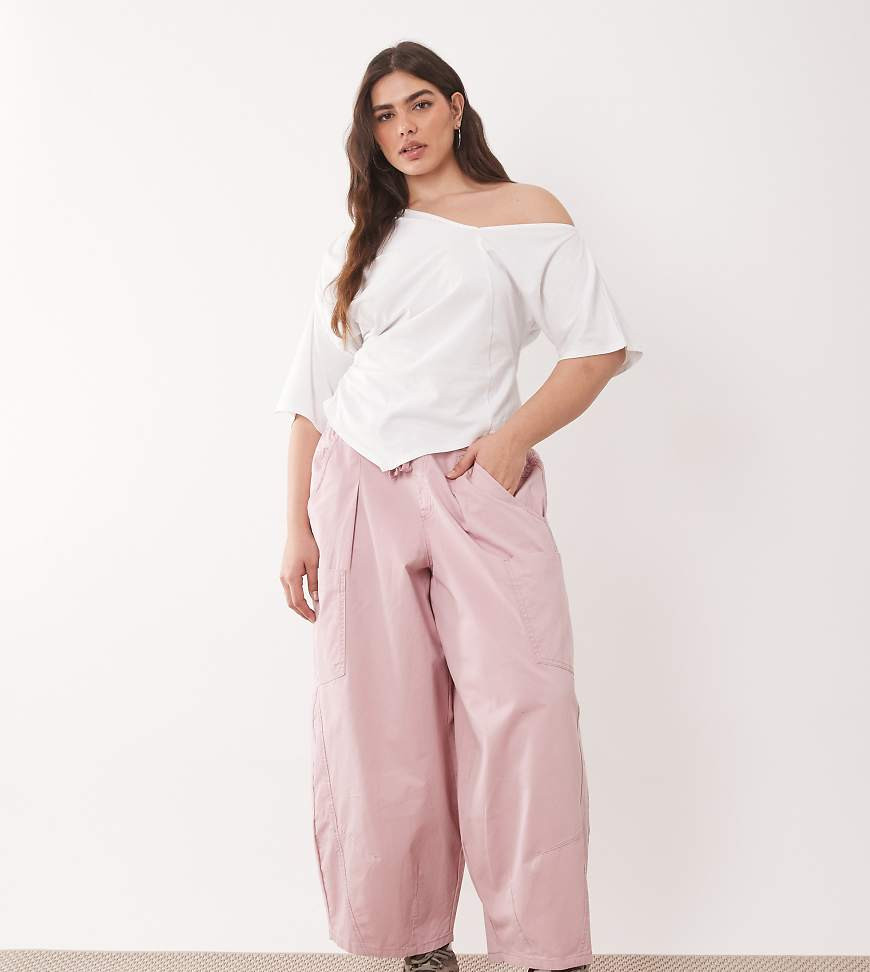 ASOS DESIGN Curve pull on barrel pants in pink | ASOS (Global)