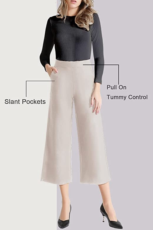 Tsful Wide Leg Pants for Women High Waisted Dress Pants Business Casual Capris Stretch Pull On Capri | Amazon (US)
