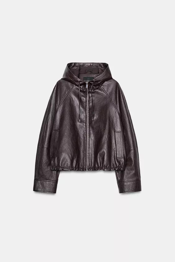 HOODED FAUX LEATHER JACKET | Zara US