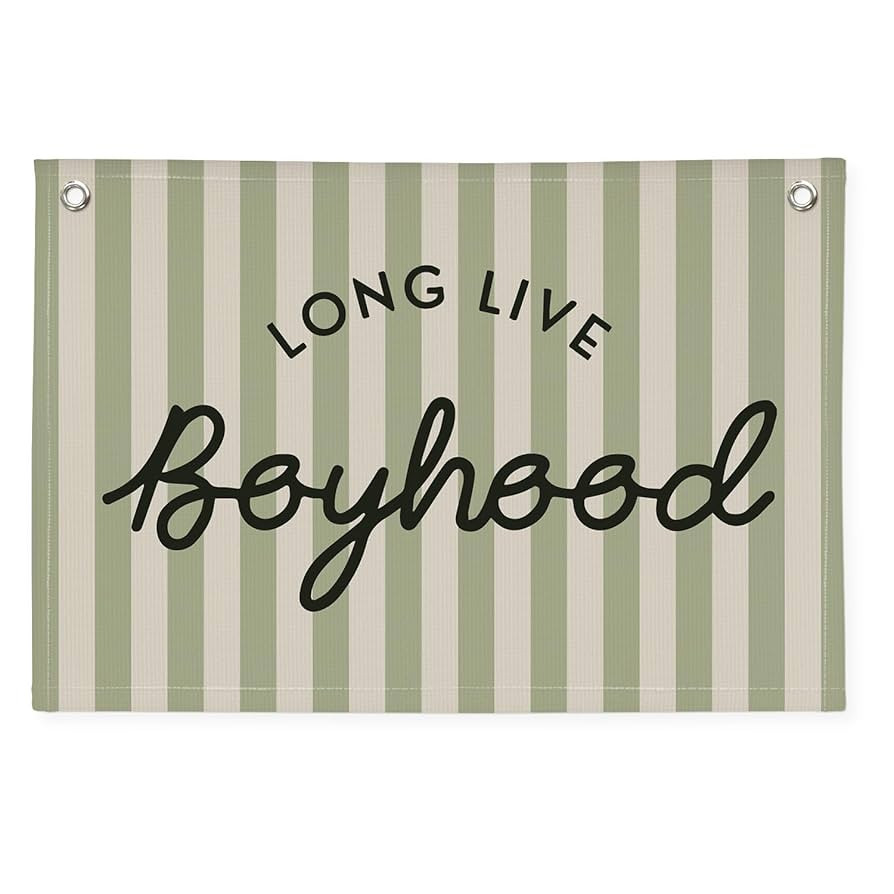 Long Live Boyhood Linen Banner Hanging Vintage Sage Green Stripes Flag Banner for Nursery Playroo... | Amazon (US)