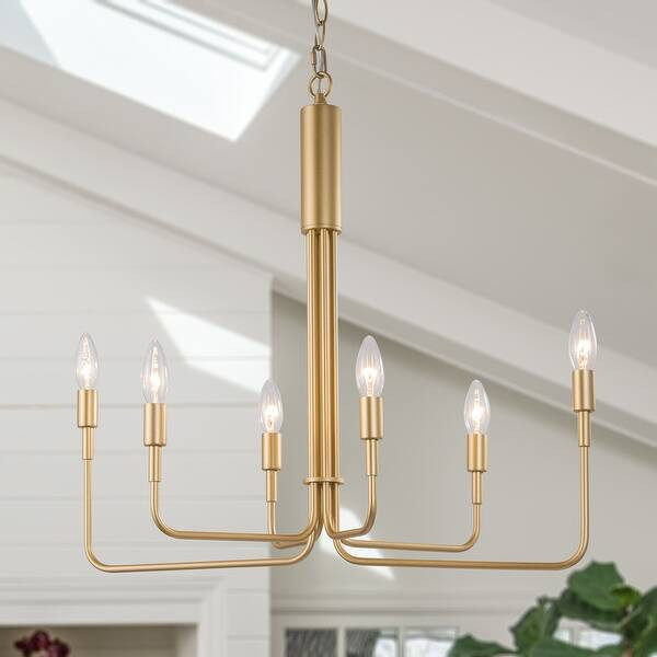 Mid-century Modern 6-Light Candle Gold Chandelier for Dining Room - L25'' x W14'' x H83.5'' - Ove... | Bed Bath & Beyond