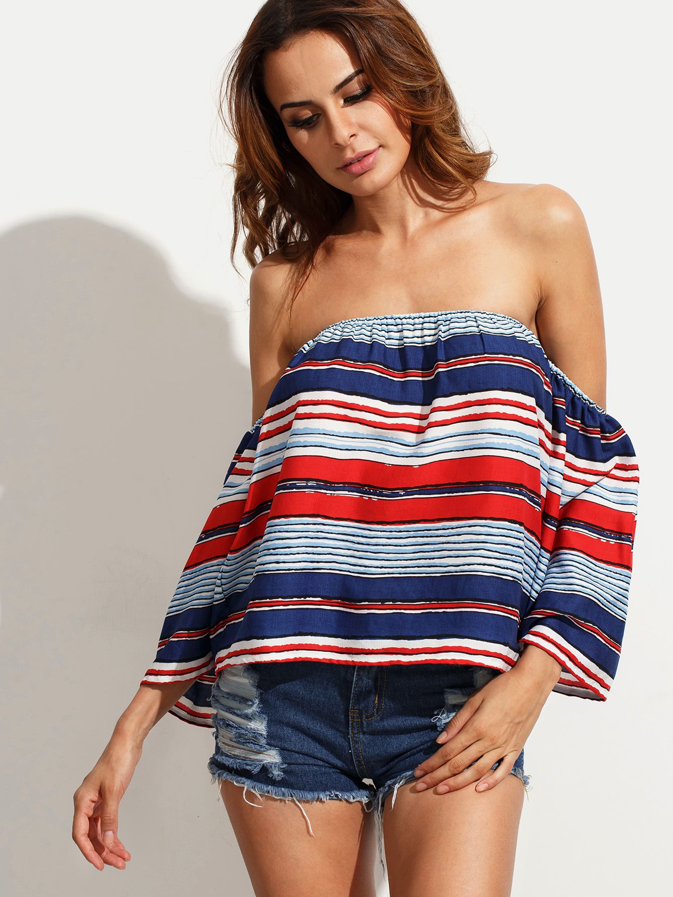 Multicolor Striped Off The Shoulder Blouse | SHEIN