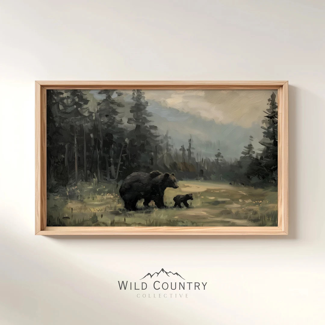 Printable Vintage Mama Bear Oil Painting, New Mom Baby Gift, Adorable Bear Cub Print, Black Bear ... | Etsy (US)