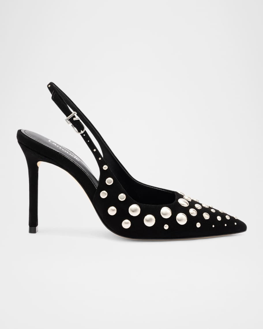 Larroude Kaitlan Studded Suede Slingback Pumps | Neiman Marcus