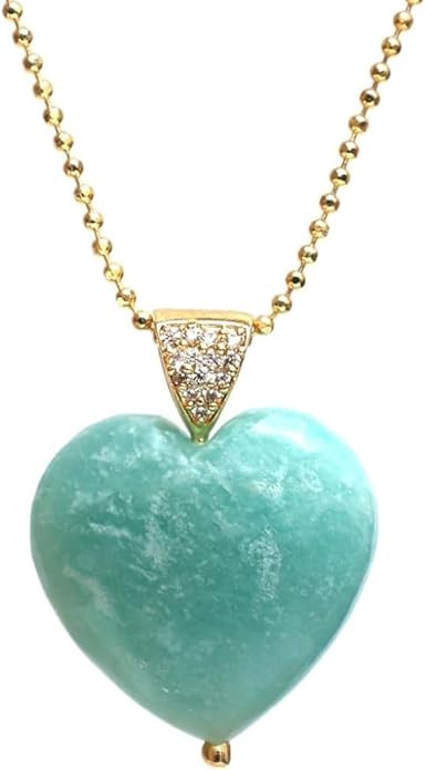 Gempires Puffy Heart Pendant Necklace For Women – 14k Gold Plated, Healing Crystal Jewelry for ... | Amazon (US)