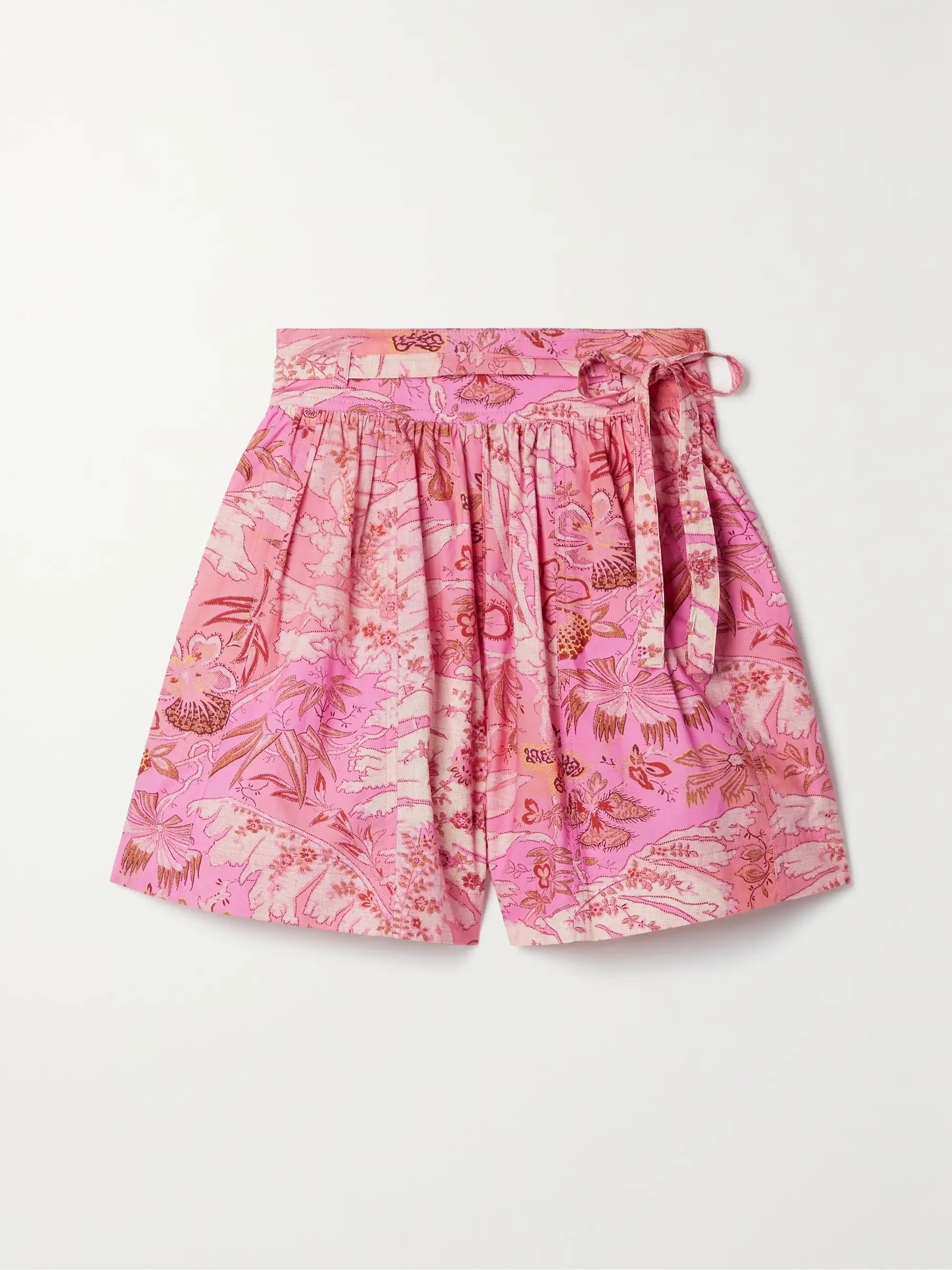 Anela pleated belted printed cotton-poplin shorts | NET-A-PORTER (US)